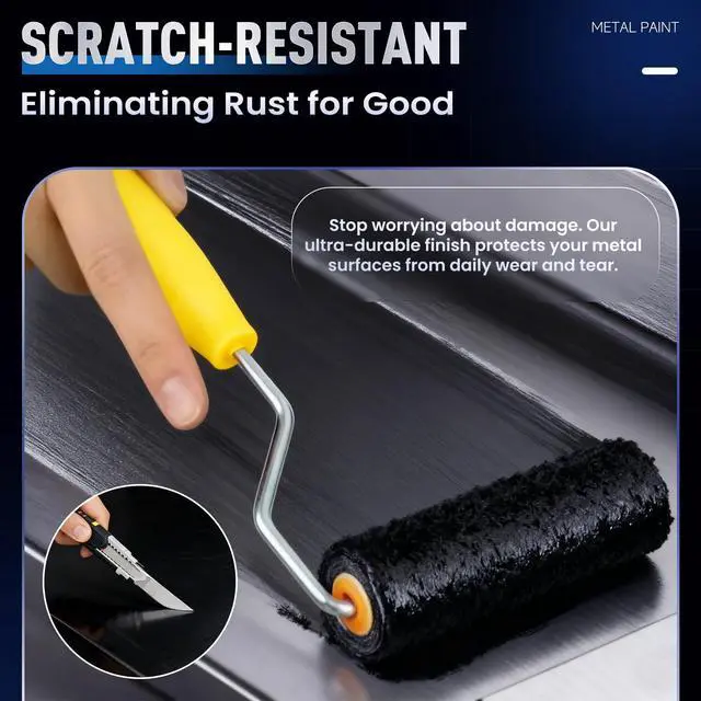 Alt view image 5 of 7 - Metal Paint - Waterpoof Anti Rust Preventative - Paint for Metal - Door/Outdoor - Direct to Gate, Furniture, Fence, Railing, Craft and More, 25-30sq.ft, 16oz (black, 16 Ounce)