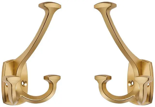 Main image of Large Wall Double-Sided Hook 10 Pack Brushed Gold Hook Decorative Heavy Duty Solid Large Coat Hooks for Towel Hanging Coats Robe Triple Coat Hook Three Prong Hook