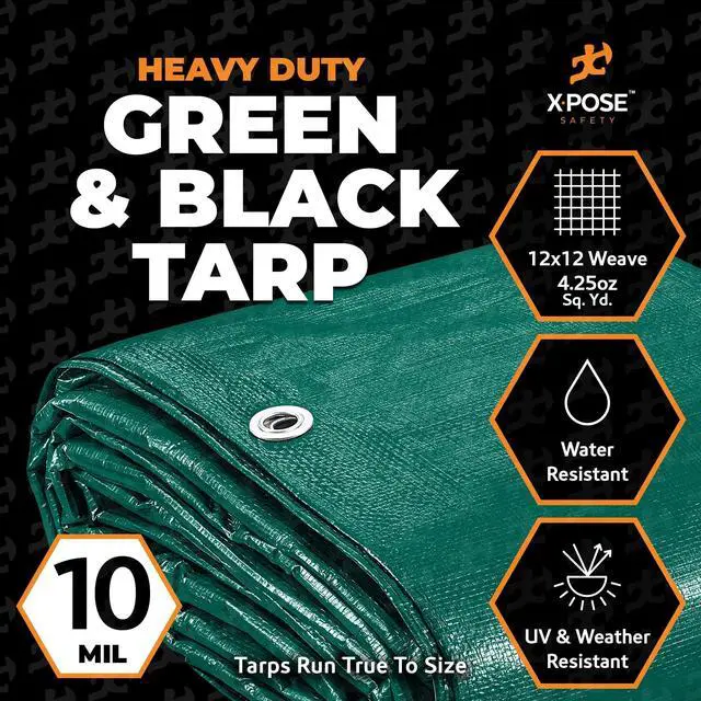 Alt view image 3 of 7 - Heavy Duty Poly Tarp - 6' X 8' - 10 Mil Thick Waterproof, UV Blocking Protective Cover - Reversible Silver and Black - Laminated Coating - Grommets - by