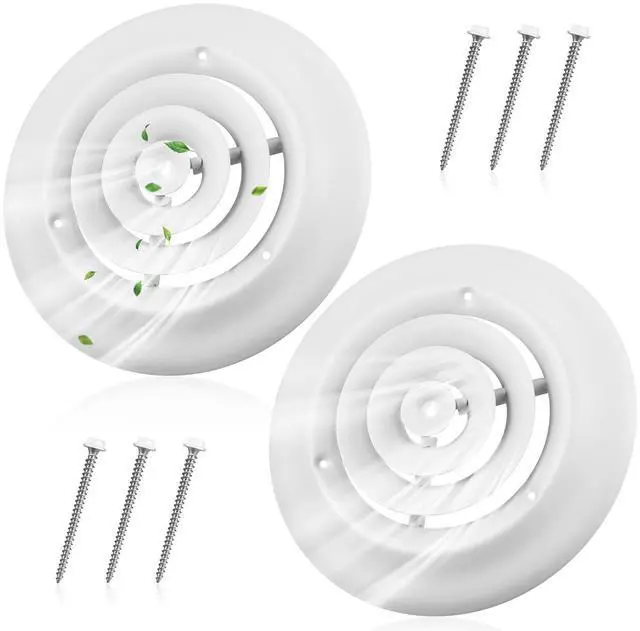 Main image of 2 Pcs 6" Round Ceiling Diffuser, HVAC Vent Round Cover with Screws | Outer Dimensions: 9-15/16", Replacement Exhaust Fan Covers for Home Office, Sturdy Steel, Easy Installation, Keep Air Fresh