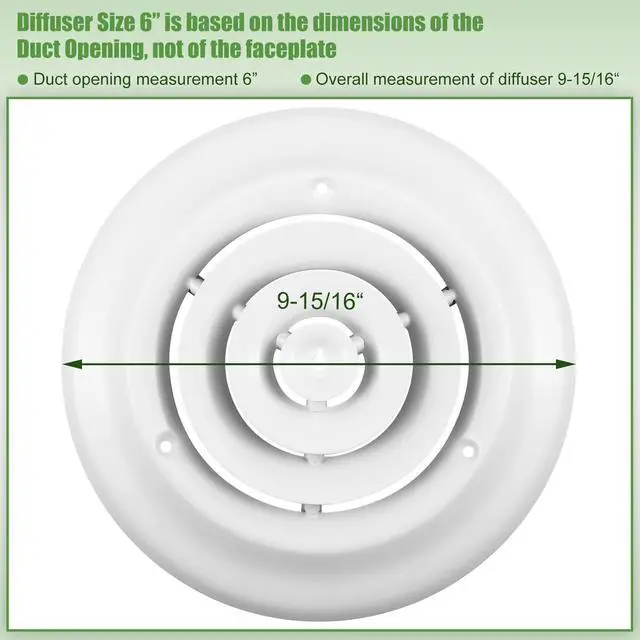 Alt view image 7 of 7 - 2 Pcs 6" Round Ceiling Diffuser, HVAC Vent Round Cover with Screws | Outer Dimensions: 9-15/16", Replacement Exhaust Fan Covers for Home Office, Sturdy Steel, Easy Installation, Keep Air Fresh