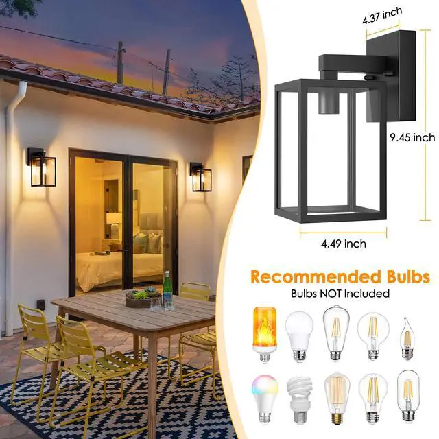 Alt view image 2 of 7 - Outdoor Wall Lantern, Waterproof Exterior Wall Sconce Light Fixture, Black Front Door Lamp, Anti-Rust E26 Socket Porch Lighting