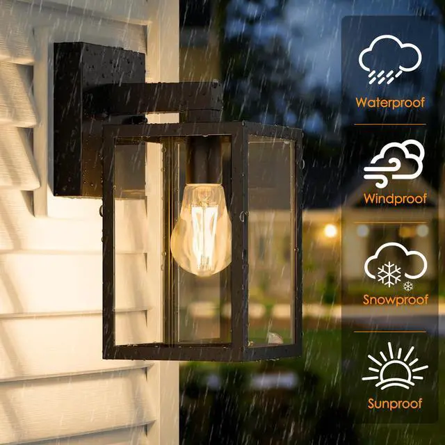 Alt view image 3 of 7 - Outdoor Wall Lantern, Waterproof Exterior Wall Sconce Light Fixture, Black Front Door Lamp, Anti-Rust E26 Socket Porch Lighting