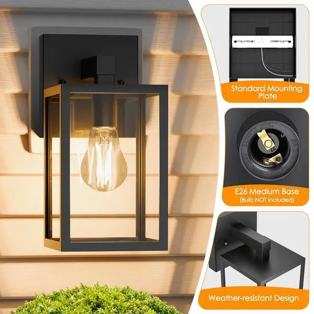Alt view image 5 of 7 - Outdoor Wall Lantern, Waterproof Exterior Wall Sconce Light Fixture, Black Front Door Lamp, Anti-Rust E26 Socket Porch Lighting