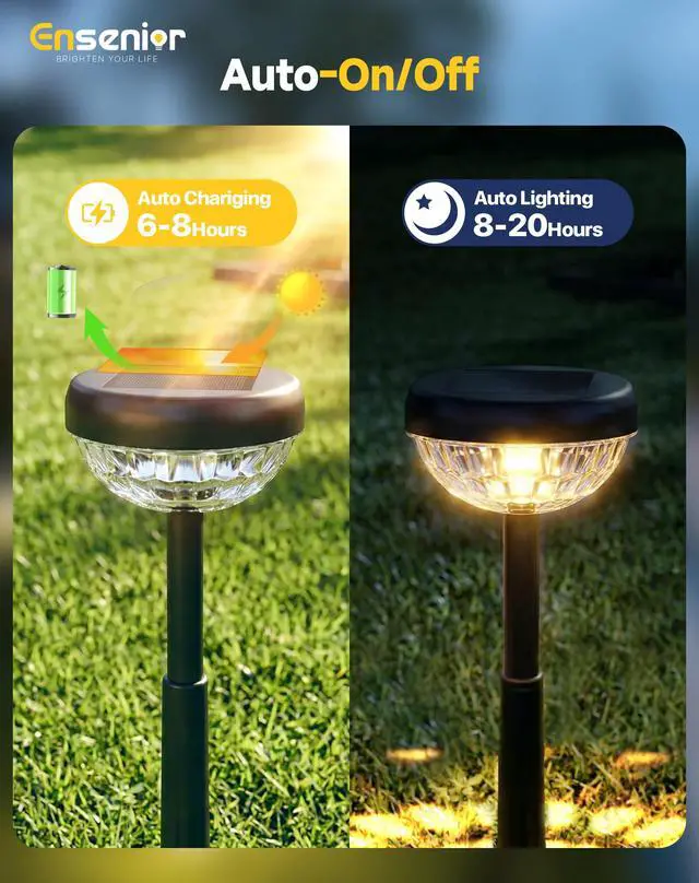 Alt view image 4 of 7 - Solar Pathway Lights Outdoor, 8-Pack Adjustable Height LED Lights Outdoor Waterproof IP65 for Garden Landscape, Auto On/Off Solar Powered Yard Lights for Walkway (Warm White)