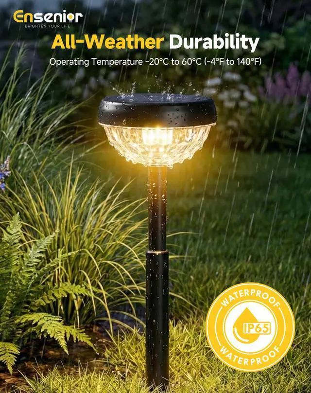 Alt view image 5 of 7 - Solar Pathway Lights Outdoor, 8-Pack Adjustable Height LED Lights Outdoor Waterproof IP65 for Garden Landscape, Auto On/Off Solar Powered Yard Lights for Walkway (Warm White)