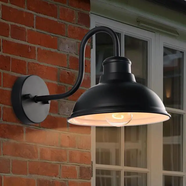 Main image of Gooseneck Barn Light Outdoor Wall Lights 8" Exterior Lighting Fixtures | Anti-Rust Waterproof Farmhouse Industrial Vintage Wall-Mount Matte Black for Porch/Patio Garage/Yard ETL Listed