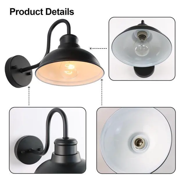 Alt view image 3 of 6 - Gooseneck Barn Light Outdoor Wall Lights 8" Exterior Lighting Fixtures | Anti-Rust Waterproof Farmhouse Industrial Vintage Wall-Mount Matte Black for Porch/Patio Garage/Yard ETL Listed