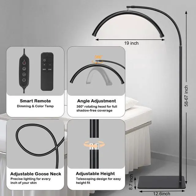 Alt view image 4 of 7 - Half Moon Lash Light for Eyelash Extensions & Estheticians, Dimmable LED Lash Lamp with Flexible Gooseneck, Shadow-Free Moon Light for Lash Tech, Tattoo, SPA, Eyelash Lamp (Glossy Black)