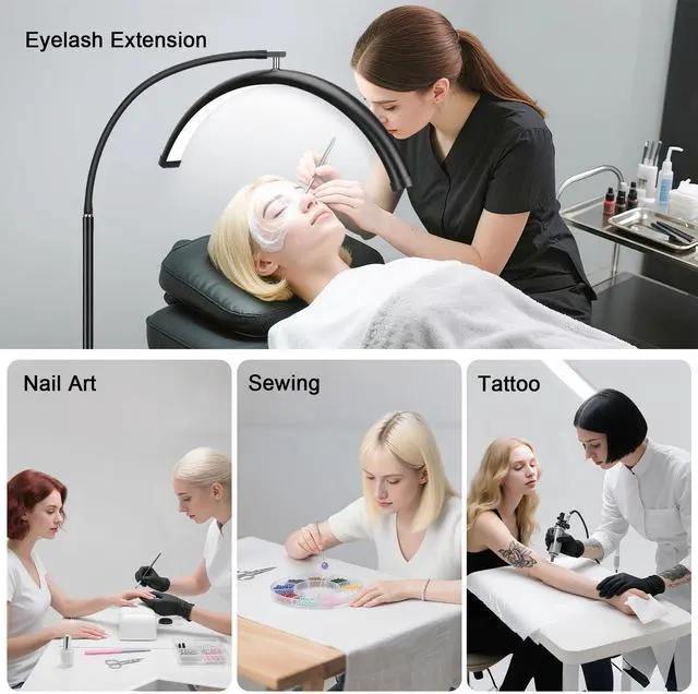 Alt view image 7 of 7 - Half Moon Lash Light for Eyelash Extensions & Estheticians, Dimmable LED Lash Lamp with Flexible Gooseneck, Shadow-Free Moon Light for Lash Tech, Tattoo, SPA, Eyelash Lamp (Glossy Black)