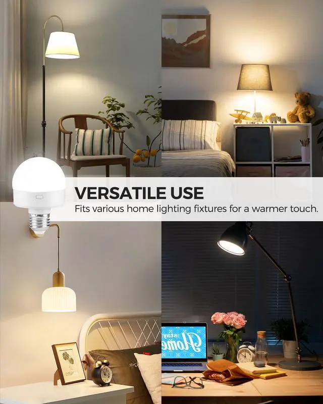 Alt view image 2 of 7 - Rechargeable Light Bulbs with Remote Control 2 Packs, Battery Operated Light Bulbs with Timer & 3 Color Temperature, Detachable Wireless LED Bulb for Lamp, E26 Base, Non-Hardwired, W01YBP206