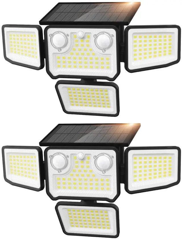Main image of 4500LM Solar Lights Outdoor Waterproof, 254 LED Solar Flood Lights Outdoor with 2 Motion Sensor, 4 Heads Security Light for Yard Outside House Garage 2 Pack