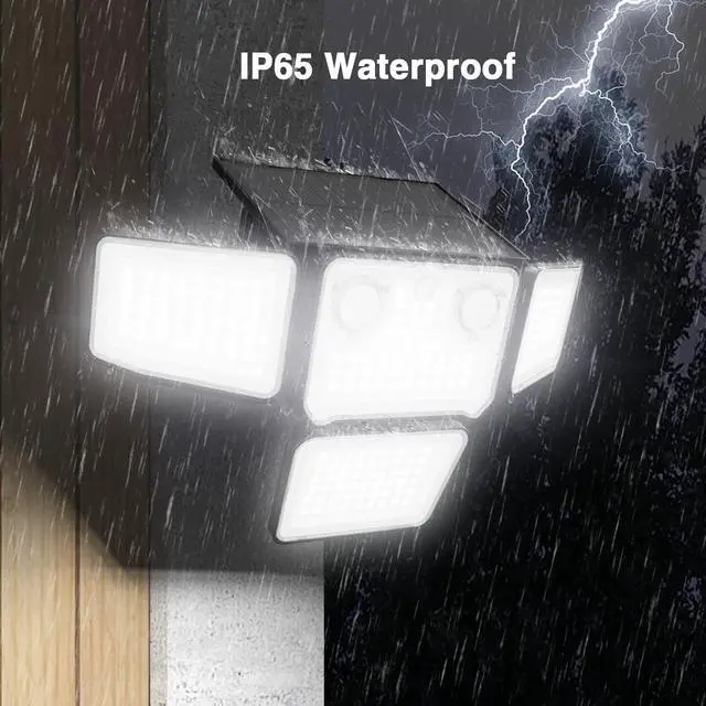 Alt view image 7 of 7 - 4500LM Solar Lights Outdoor Waterproof, 254 LED Solar Flood Lights Outdoor with 2 Motion Sensor, 4 Heads Security Light for Yard Outside House Garage 2 Pack