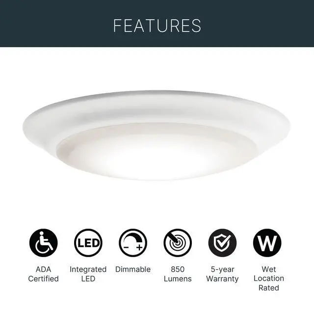 Alt view image 5 of 7 - Gen 1 LED Downlight, Flush Mount, White, 2700K, 43846WHLED27 | 7.5 Ceiling Flush Mount Wet Rated Interior Dimmable Light for Living Room, Kitchen, Bathroom and Bedroom, (7.5 x 1.5)