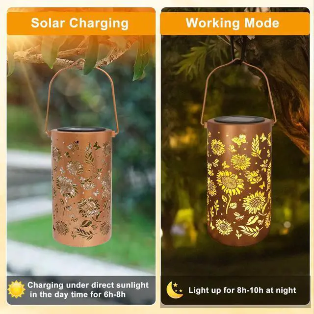Alt view image 3 of 7 - Sunflower Solar Lanterns Outdoor Waterproof Hanging Lights | Sunflower Gifts for Women Mom Grandma, Metal Solar Decorative Lanterns for Yard Patio Porch Balcony Garden Decor