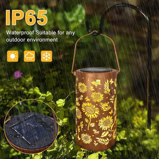 Alt view image 5 of 7 - Sunflower Solar Lanterns Outdoor Waterproof Hanging Lights | Sunflower Gifts for Women Mom Grandma, Metal Solar Decorative Lanterns for Yard Patio Porch Balcony Garden Decor