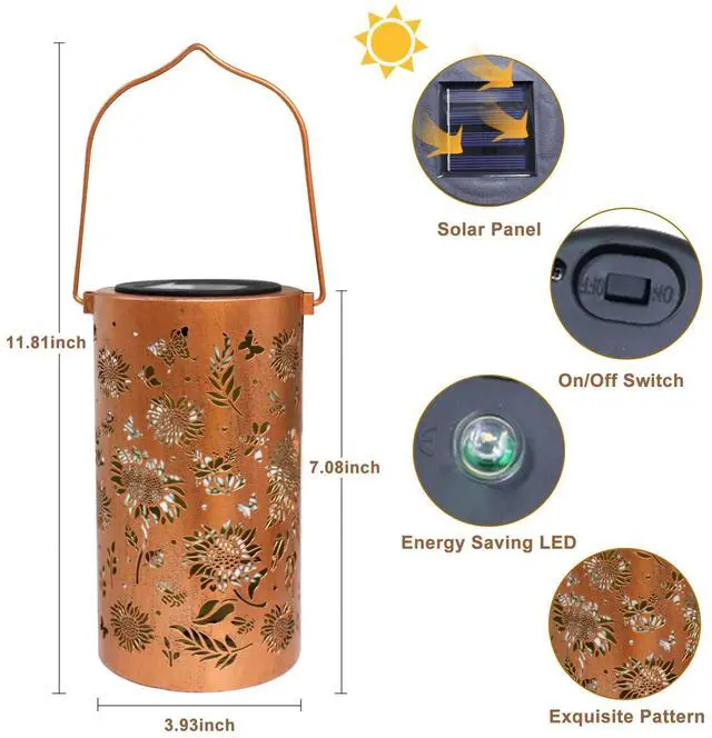 Alt view image 4 of 7 - Sunflower Solar Lanterns Outdoor Waterproof Hanging Lights | Sunflower Gifts for Women Mom Grandma, Metal Solar Decorative Lanterns for Yard Patio Porch Balcony Garden Decor