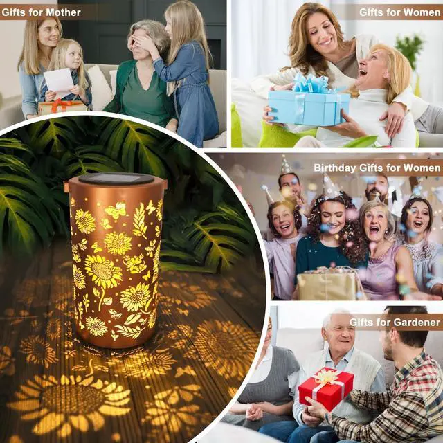 Alt view image 6 of 7 - Sunflower Solar Lanterns Outdoor Waterproof Hanging Lights | Sunflower Gifts for Women Mom Grandma, Metal Solar Decorative Lanterns for Yard Patio Porch Balcony Garden Decor