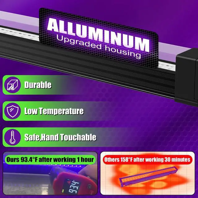 Alt view image 3 of 7 - Rechargeable Black Light Bar 4 Packs, Battery Powered Black Lights for Glow Party, Cordless UV Strip Lights with On/Off/Dimma/Flash Switch, for Neon,Uranium Glass, Classroom,Paint, Poster,Stage