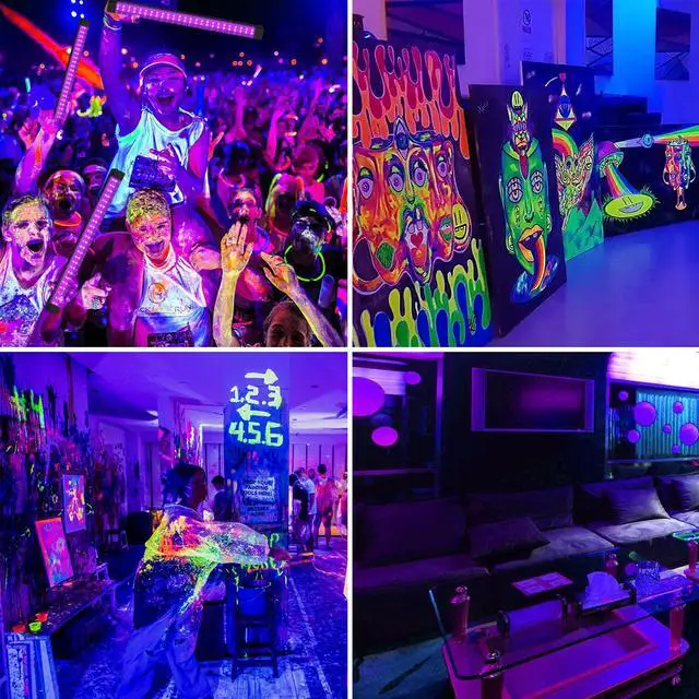 Alt view image 7 of 7 - Rechargeable Black Light Bar 4 Packs, Battery Powered Black Lights for Glow Party, Cordless UV Strip Lights with On/Off/Dimma/Flash Switch, for Neon,Uranium Glass, Classroom,Paint, Poster,Stage