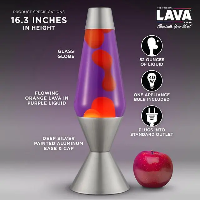 Alt view image 3 of 6 - The Original Lava® Lamp - Large 52oz 16.3" - Vivid Twilight - Classic Liquid Motion Lamp - Orange Lava and Purple Liquid - Item #5119 (Amazon Exclusive)