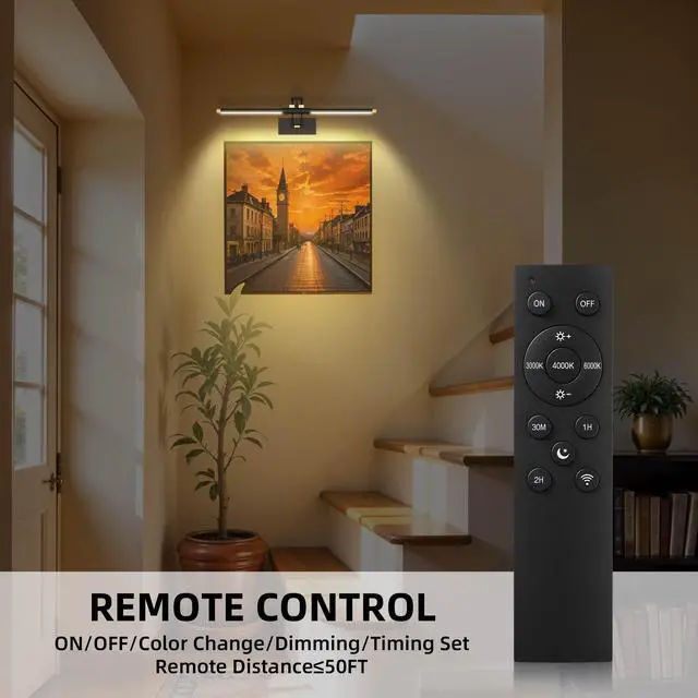 Alt view image 4 of 7 - 24" Picture Lights for Wall, 8000mAh Rechargeable Wireless Remote | Battery Operated Art Light 3000K/4000K/6000K Dimmable, LED Painting Light for Large Frame Artwork Display Gallery, Black Gold