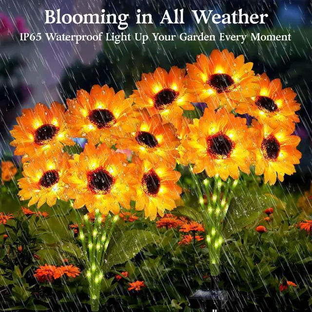 Alt view image 3 of 7 - Solar Garden Lights 4 Pack 24 Solar Sunflower Lights Fall Decor | Gifts for Mom Women Grandma,Waterproof Solar Flower Light for Outdoor Decoration,Decorative Stakes for Yard,Landscape,Patio