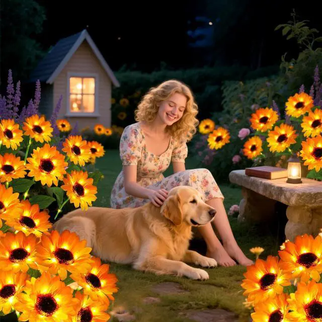 Alt view image 4 of 7 - Solar Garden Lights 4 Pack 24 Solar Sunflower Lights Fall Decor | Gifts for Mom Women Grandma,Waterproof Solar Flower Light for Outdoor Decoration,Decorative Stakes for Yard,Landscape,Patio