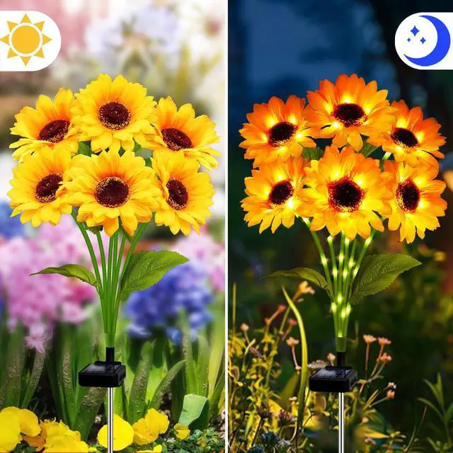 Alt view image 2 of 7 - Solar Garden Lights 4 Pack 24 Solar Sunflower Lights Fall Decor | Gifts for Mom Women Grandma,Waterproof Solar Flower Light for Outdoor Decoration,Decorative Stakes for Yard,Landscape,Patio