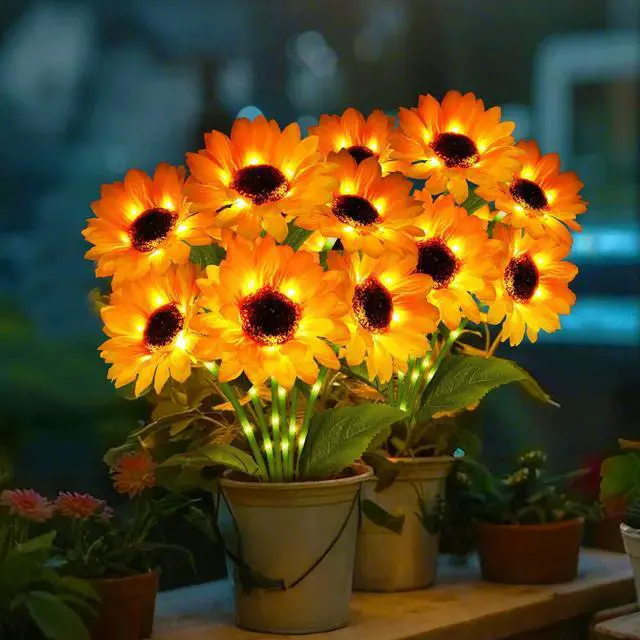 Alt view image 6 of 7 - Solar Garden Lights 4 Pack 24 Solar Sunflower Lights Fall Decor | Gifts for Mom Women Grandma,Waterproof Solar Flower Light for Outdoor Decoration,Decorative Stakes for Yard,Landscape,Patio
