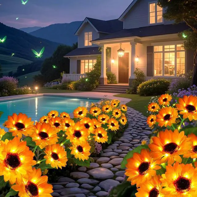 Alt view image 7 of 7 - Solar Garden Lights 4 Pack 24 Solar Sunflower Lights Fall Decor | Gifts for Mom Women Grandma,Waterproof Solar Flower Light for Outdoor Decoration,Decorative Stakes for Yard,Landscape,Patio