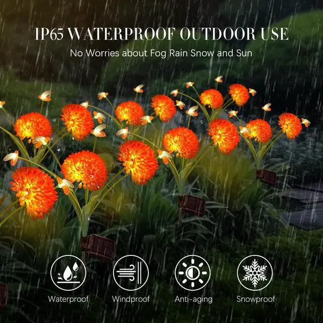 Alt view image 5 of 7 - Solar Garden Lights, 4 Pack Solar Swaying Bee Lights with Flowers, Waterproof Firefly Light Outdoor for Garden Patio Yard Pathway Fall Decoration Gifts for Women Mother's Day