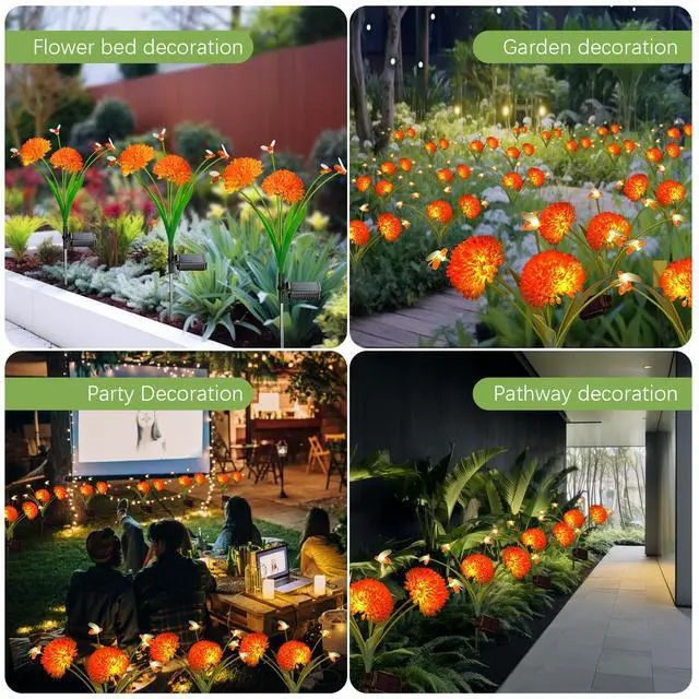 Alt view image 6 of 7 - Solar Garden Lights, 4 Pack Solar Swaying Bee Lights with Flowers, Waterproof Firefly Light Outdoor for Garden Patio Yard Pathway Fall Decoration Gifts for Women Mother's Day