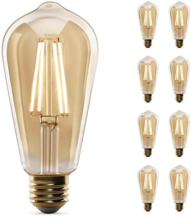 Main image of Vintage Exposed Straight Filament Amber Clear Glass LED ST19, 60W Equivalent, 400 Lumen, Dimmable, 2100K Warm White, E26 Base, 15,000-Hour, ST19/VG/LED/2/4, 8 Pack