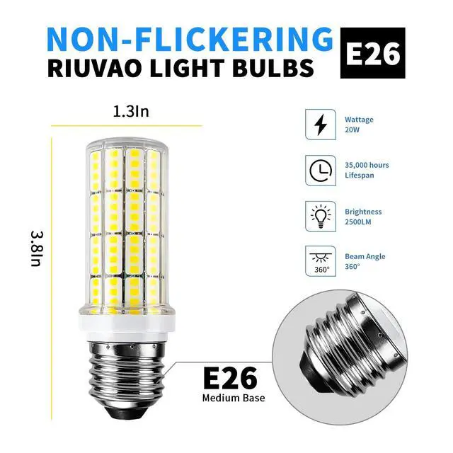 Alt view image 2 of 6 - Led Light Bulb 6pcs 200w Equivalent 2500 Lumen 5000k Cool Daylight White 20w Super Bright Led Bulb E26/E27 Base
