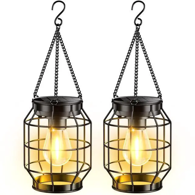 Main image of Solar Lanterns Outdoor Waterproof, Upgraded Metal Hanging Solar Lights Outdoor Decorative, Brighter Outdoor Hanging Lantern for Yard Patio Pathway Porch Garden Decor, Gift for Women Mom 2 Pack