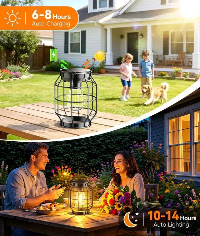 Alt view image 2 of 7 - Solar Lanterns Outdoor Waterproof, Upgraded Metal Hanging Solar Lights Outdoor Decorative, Brighter Outdoor Hanging Lantern for Yard Patio Pathway Porch Garden Decor, Gift for Women Mom 2 Pack