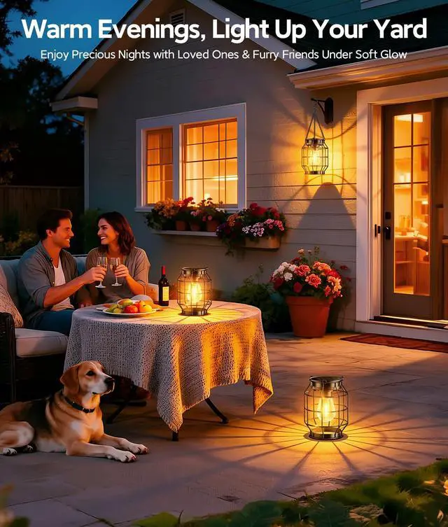 Alt view image 4 of 7 - Solar Lanterns Outdoor Waterproof, Upgraded Metal Hanging Solar Lights Outdoor Decorative, Brighter Outdoor Hanging Lantern for Yard Patio Pathway Porch Garden Decor, Gift for Women Mom 2 Pack