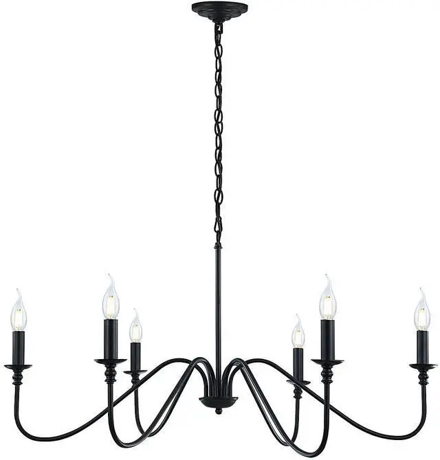 Main image of Black Chandelier, 6-Light Farmhouse Chandelier for Dining Room | Rustic iron candelabra with adjustable 47.24" chain. Fits sloped ceilings, elevating dining & foyer ambiance instantly