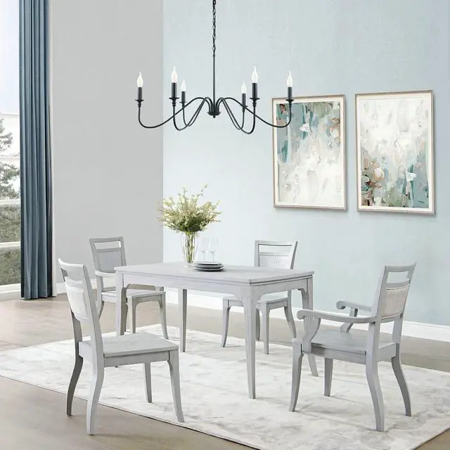 Alt view image 3 of 7 - Black Chandelier, 6-Light Farmhouse Chandelier for Dining Room | Rustic iron candelabra with adjustable 47.24" chain. Fits sloped ceilings, elevating dining & foyer ambiance instantly