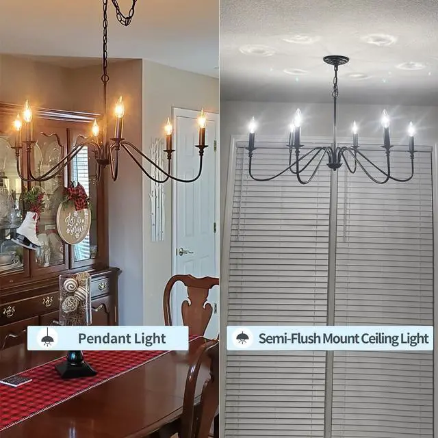 Alt view image 7 of 7 - Black Chandelier, 6-Light Farmhouse Chandelier for Dining Room | Rustic iron candelabra with adjustable 47.24" chain. Fits sloped ceilings, elevating dining & foyer ambiance instantly