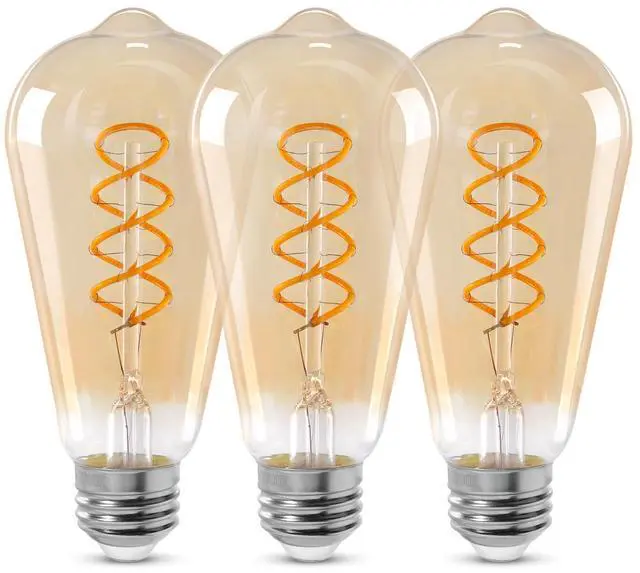 Main image of ST64 LED E26 Vintage Edison Light Bulbs, Light Amber Glass, Dimmable, 4W(40W Equivalent) 300 Lumens, 2500K Warm White, Spiral Filaments Design, Antique Style, 25000 Hrs, 3-Pack