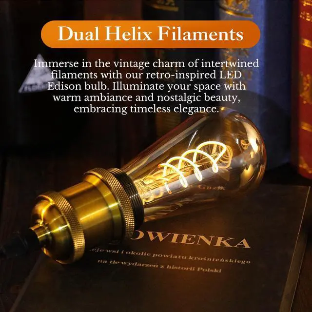 Alt view image 4 of 7 - ST64 LED E26 Vintage Edison Light Bulbs, Light Amber Glass, Dimmable, 4W(40W Equivalent) 300 Lumens, 2500K Warm White, Spiral Filaments Design, Antique Style, 25000 Hrs, 3-Pack