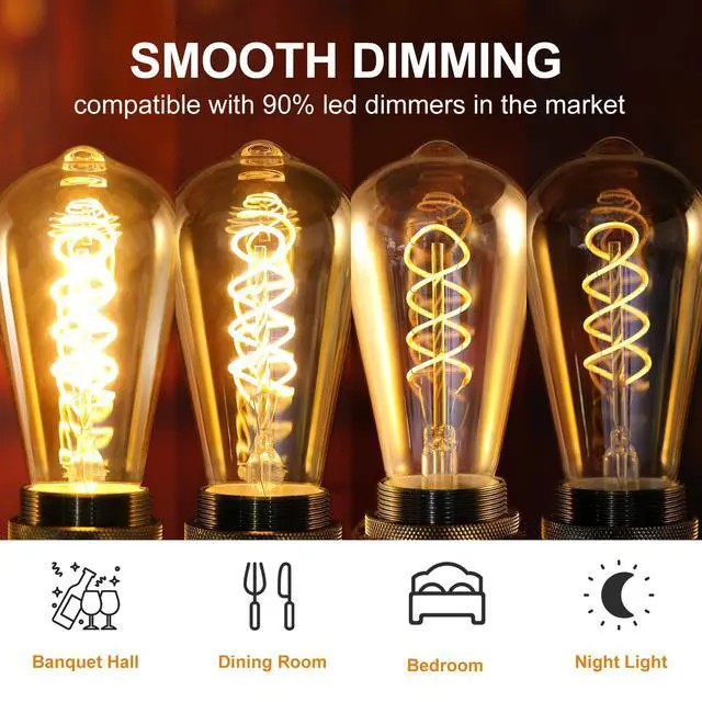 Alt view image 5 of 7 - ST64 LED E26 Vintage Edison Light Bulbs, Light Amber Glass, Dimmable, 4W(40W Equivalent) 300 Lumens, 2500K Warm White, Spiral Filaments Design, Antique Style, 25000 Hrs, 3-Pack