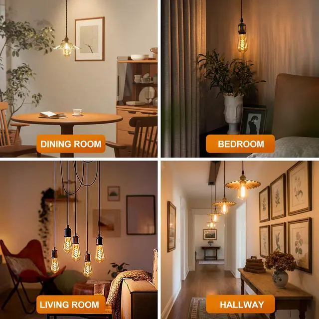 Alt view image 7 of 7 - ST64 LED E26 Vintage Edison Light Bulbs, Light Amber Glass, Dimmable, 4W(40W Equivalent) 300 Lumens, 2500K Warm White, Spiral Filaments Design, Antique Style, 25000 Hrs, 3-Pack