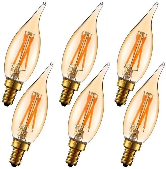 Main image of CA10 E12 Candelabra Bulb 40 watt,Amber Light Bulbs,2200K,6Pack | 4w=40 watt Light Bulbs,E12 Bulb,250lm,AC120V,ETL,Candelabra Light Bulbs for Chandelier Light Bulbs,Pendant,Candle Light Bulbs