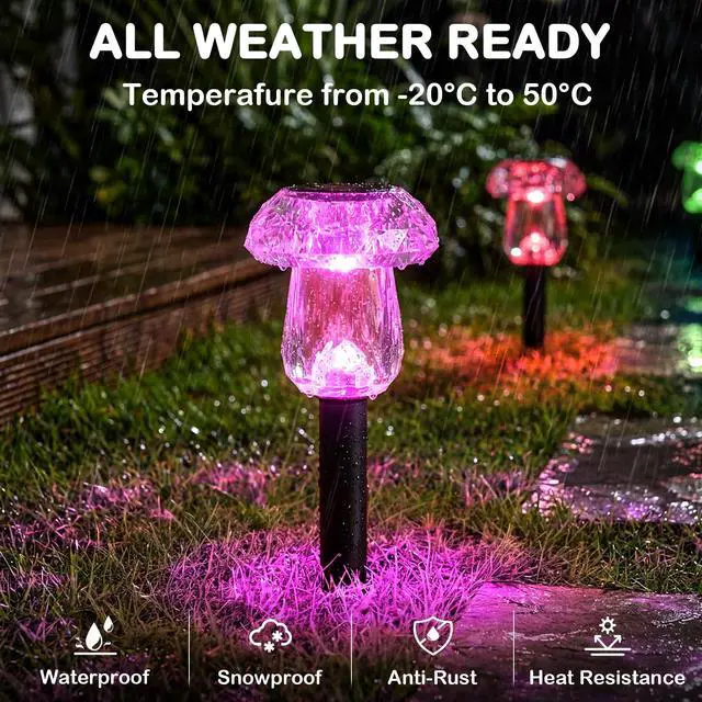 Alt view image 3 of 7 - Solar Lights Outdoor 8 Pack Color Changing Mushroom Garden Lights | Waterproof Pathway Yard Walkway Landscape Path Lighting for Outside, Auto On/Off Decorations, Acrylic Diamond-like Lampshade