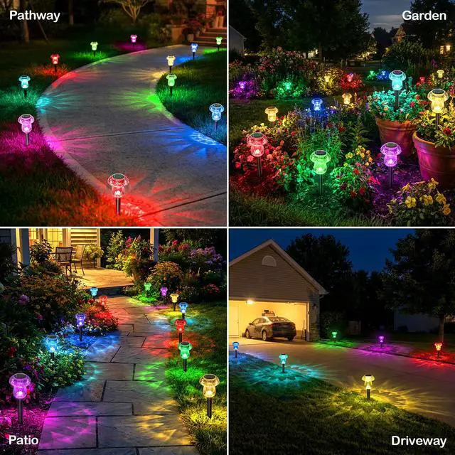 Alt view image 5 of 7 - Solar Lights Outdoor 8 Pack Color Changing Mushroom Garden Lights | Waterproof Pathway Yard Walkway Landscape Path Lighting for Outside, Auto On/Off Decorations, Acrylic Diamond-like Lampshade