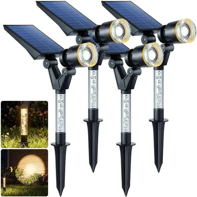 Main image of Solar Spot Lights Outdoor Waterproof 3000K Lens LED Spotlights | Adjustable Angel Long Range Solar Lights Outdoor for Yard Garden Patio Wall Tree Landscape, Acrylic Lighted Pole, 4 Pack