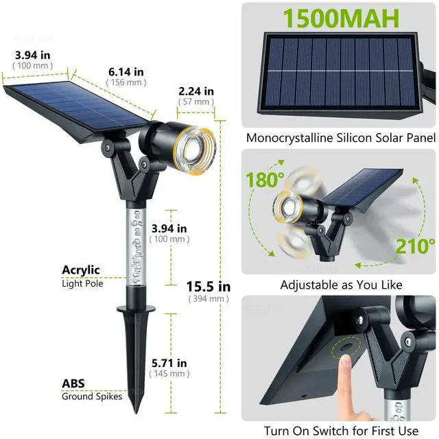 Alt view image 4 of 7 - Solar Spot Lights Outdoor Waterproof 3000K Lens LED Spotlights | Adjustable Angel Long Range Solar Lights Outdoor for Yard Garden Patio Wall Tree Landscape, Acrylic Lighted Pole, 4 Pack